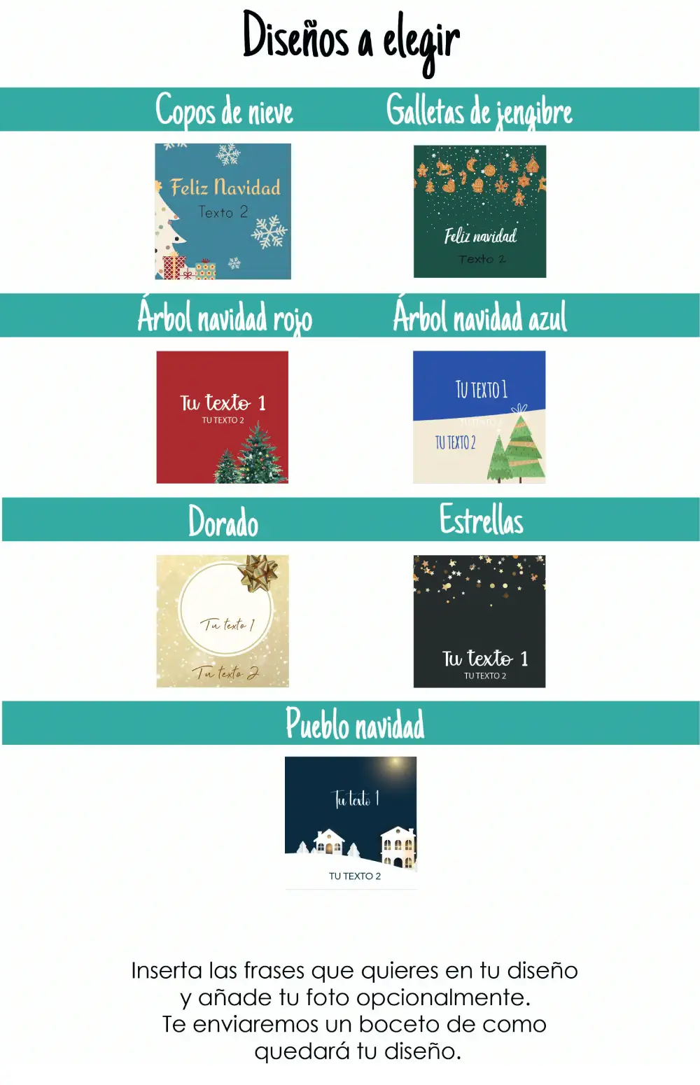 size chart diseños cuadrados navidad